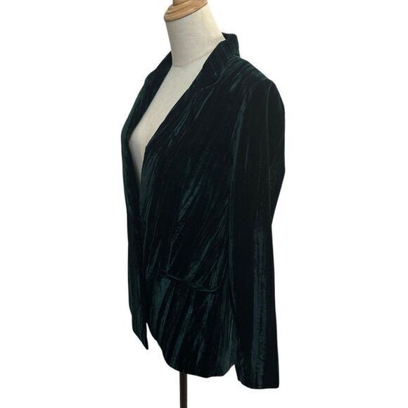 Wayf Dark Green Velvet Textured Blazer Jacket Single Button Deep Plunge M NWOT - Picture 6 of 13